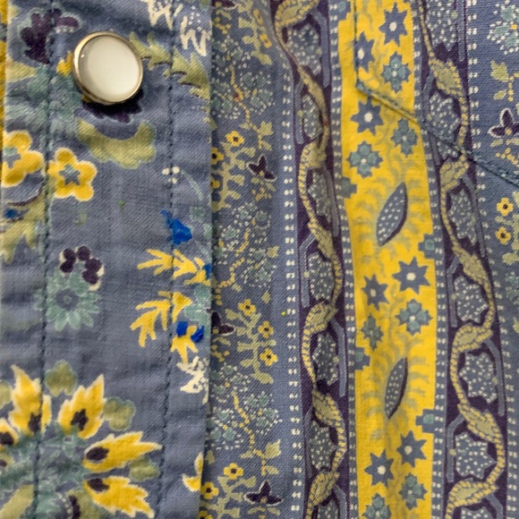 Vintage Men's Patterned Button-Up Shirt in Blue and Yellow - Picture 4 of 6